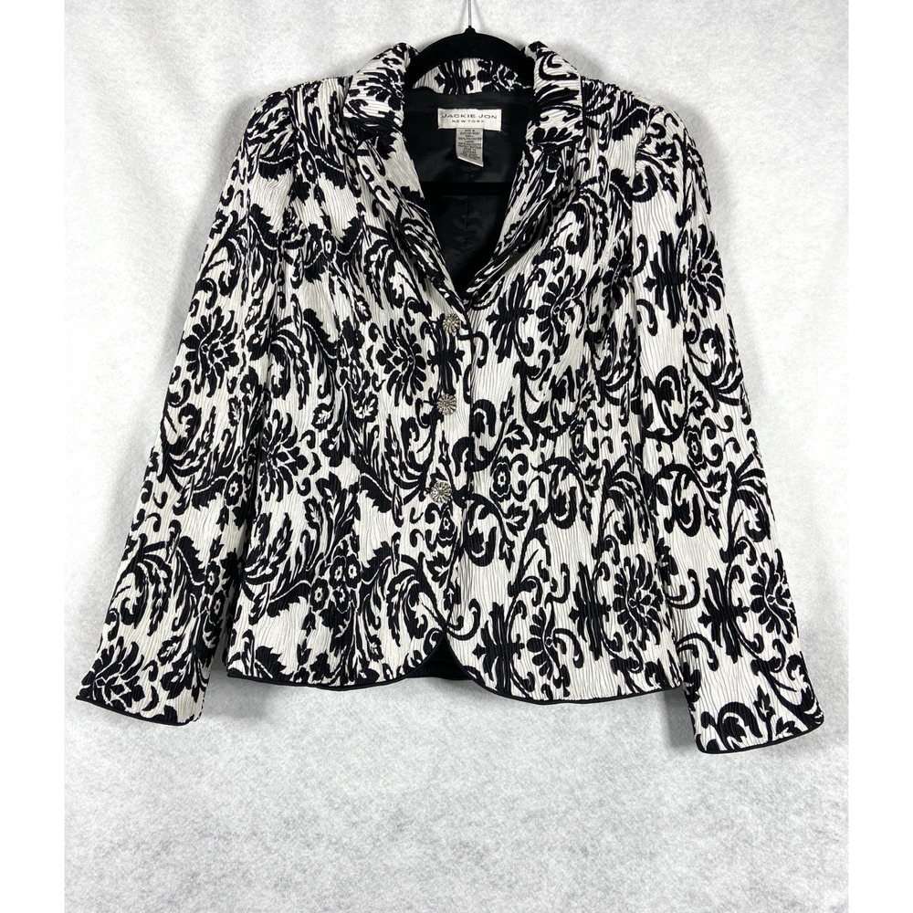Jackie Jon Jacket Women's 4 Black White Blazer Quilted  Baroque Floral Artsy